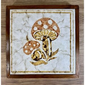Vintage Mushroom Decor Trivet 70s Kitchen Brown Orange Tile Cottage Fairy Retro